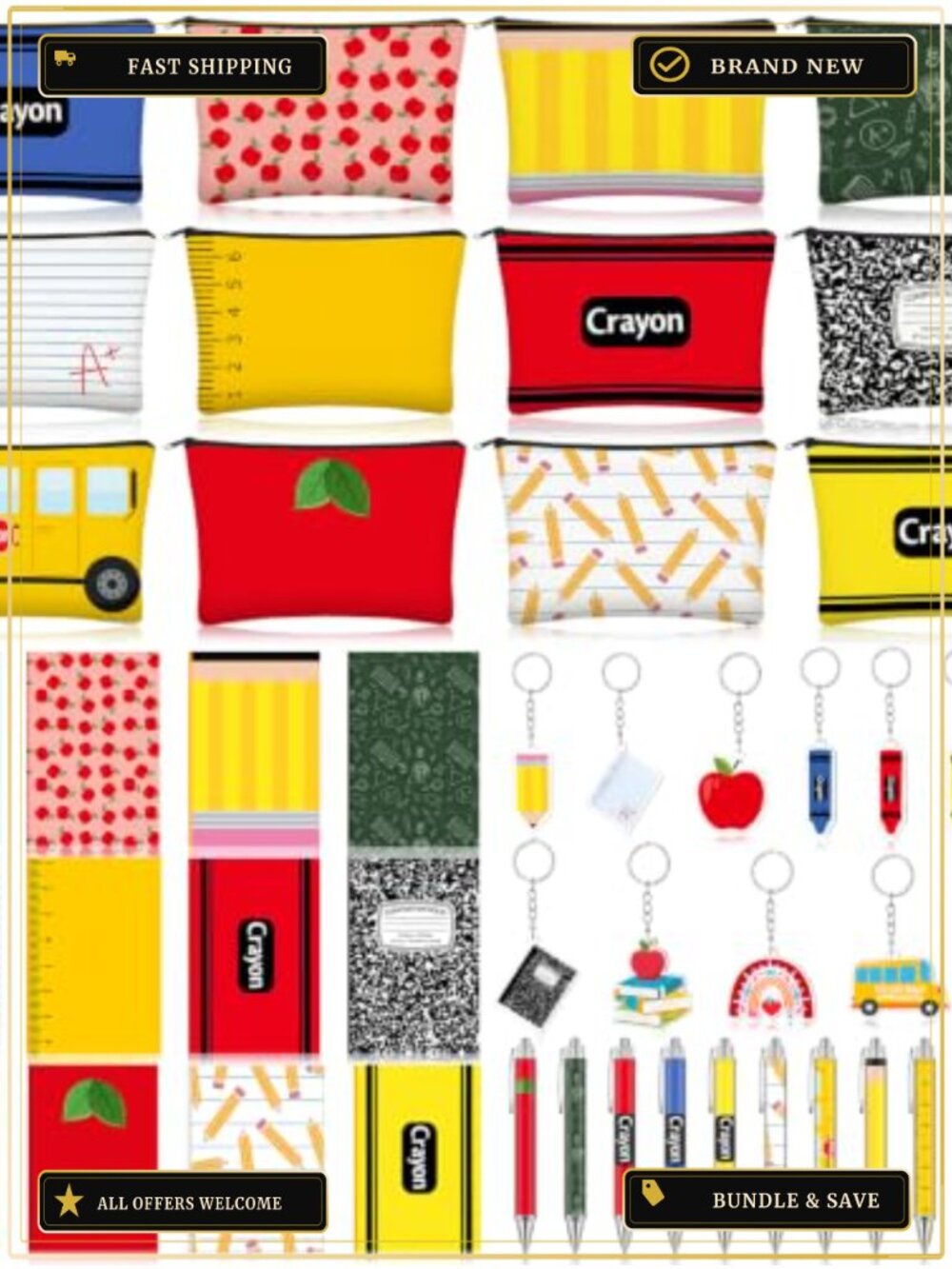 Back to School Teacher Gift Set 48 Pcs - Cosmetic Bags, Keychains, Notebooks,